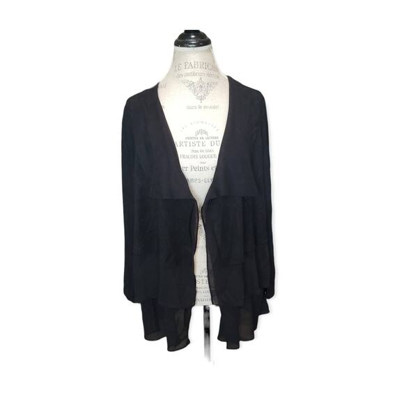 Gianni Bini Black 3 Tiered Long Sleeved Cardigan Dressy Suede Jacket - Picture 1 of 6